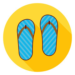 Flat Flip Flops Shoes Circle Icon with Long Shadow