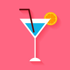 Flat Cocktail with Orange Slice and Tubule