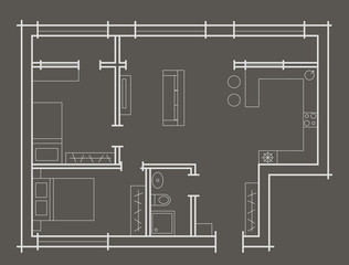 Plan sketch two bedroom apartment gray background