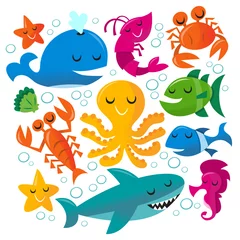 Deurstickers In de zee Happy Fun Cartoon Zeedieren Set
