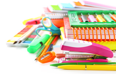 Bright school stationery, isolated on white