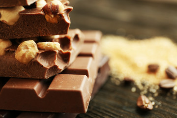 Set of chocolate with nuts, closeup