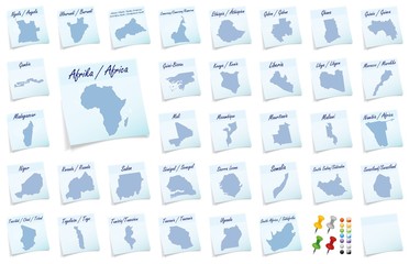 Collage von Afrika als Notizzettel in Blau