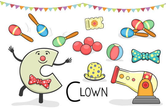 Illustration of alphabet occupation - Letter C for Clown