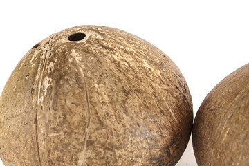Coconut shell on a white background and Coconut shell texture