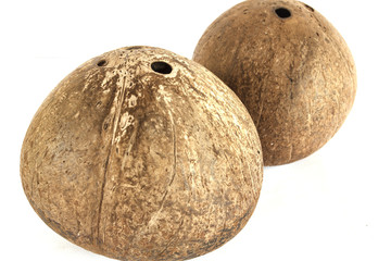 Coconut shell on a white background and Coconut shell texture