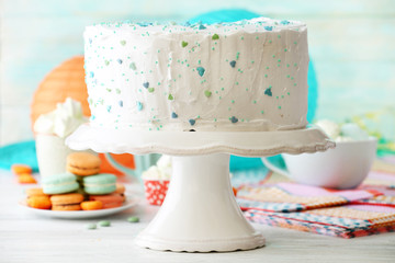 Birthday decorated cake on colorful background