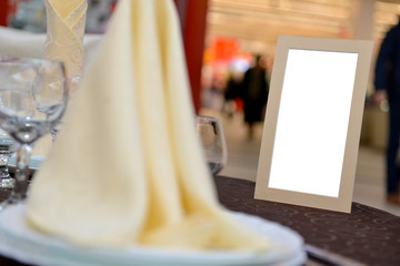 Empty card placed on a wedding table