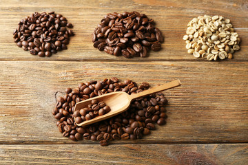 Coffee beans on wooden background