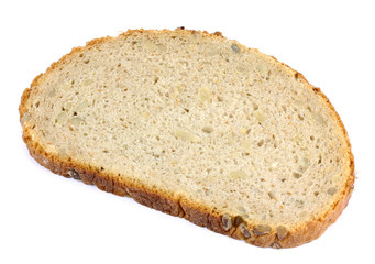 Close up image of slice of bread on against white background