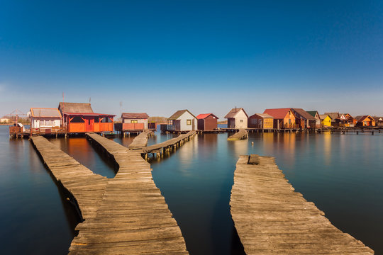 Small fishing cottages on Bokod lake in Hungary