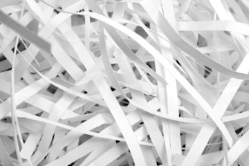 Strips of destroyed paper from shredder, closeup