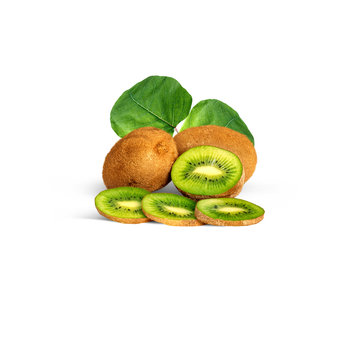 juicy kiwi with leaves on a white background