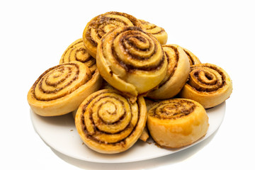 Sweet Cinnamon Buns Isolated on White Background