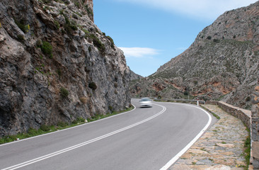 Car passing a Gorge in Crete, Cyprus