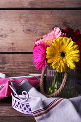 Still life with beautiful bright gerbera flowers