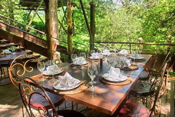 Dining table under trees