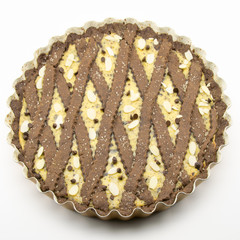 freshly baked cocoa tart with cheese and chocolate