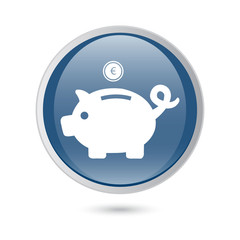 blue glossy web icon. Piggy bank - saving money. 