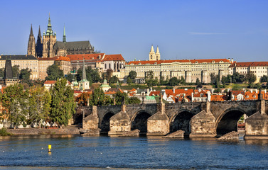 Obraz premium View of the Cathedral of St. Vitus and Charles Bridge.