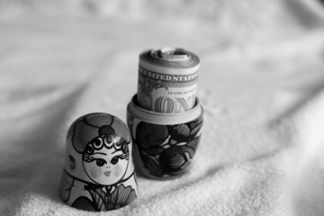 Matryoshka dolls colorful piggy bundle of money