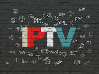 Web design concept: IPTV on wall background