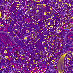 Vintage floral motif ethnic seamless background.