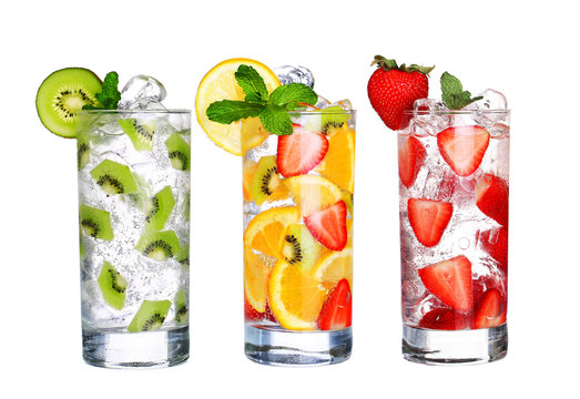 Glass Of Cold fruit Drinks collection  isolated on white backgro