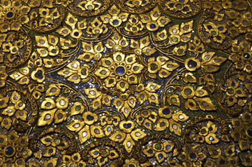 Thai Buddhist Temple Architecture Detail Gold and Blue