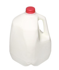 gallon Milk Bottle with Red Cap Isolated on White Background.