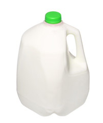 gallon Milk Bottle with green Cap Isolated on White Background.