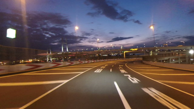 Twilight drive through Tokyo Bay Area.