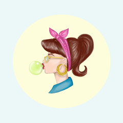 Girl chewing bubble gum