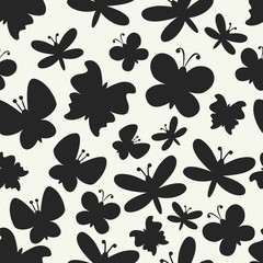 Retro seamless vector pattern of colorful butterfly silhouettes