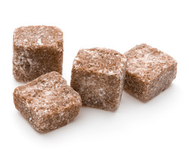 Brown lump cane sugar cube isolated on white background cutout