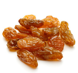 Yellow sultanas raisins isolated on white background cutout