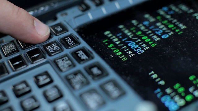 Cockpit cabin. Pilot switch controls aircraft Airbus A320 A319