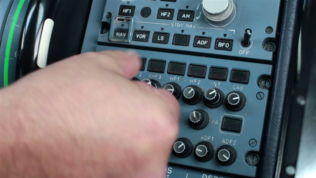 Cockpit cabin. Pilot switch controls aircraft Airbus A320 A319