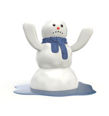 Snowman melting from the hot sun