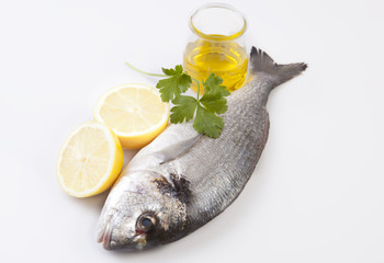 Raw sea bream fish with some ingredients