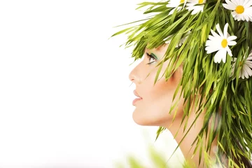 Crédence de cuisine en verre imprimé Salon de coiffure Nature beauty with fresh grass and chamomile