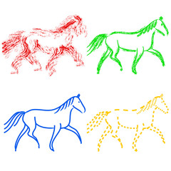 set  colors horses outlines. vector collection