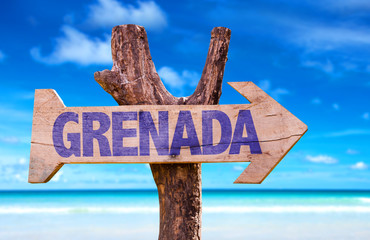 Grenada wooden sign with beach background