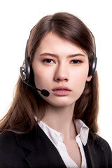 Call Center support phone operator in headset – Stock Image