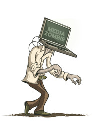 Media zombie with a laptop instead of a head. Isolated