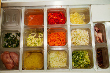 sliced vegetables and meat  to Japanese cuisine