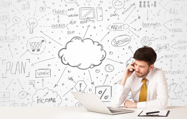Business man with business concept background