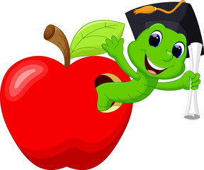 A worm in the red apple was glad to have a college degree