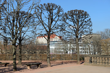 View from terrace near Wall Pavilion of Zwinger, Dresden, German