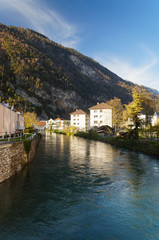 Fototapeta na wymiar Beautiful view of the river and the house in Interlaken